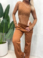 Conjunto Feminino Body Arrastão Cavado Manga Longa e Calça Flare Dayara Frete Grátis.
