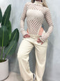 Conjunto Feminino Body Arrastão Cavado Manga Longa e Calça Flare Dayara Frete Grátis.