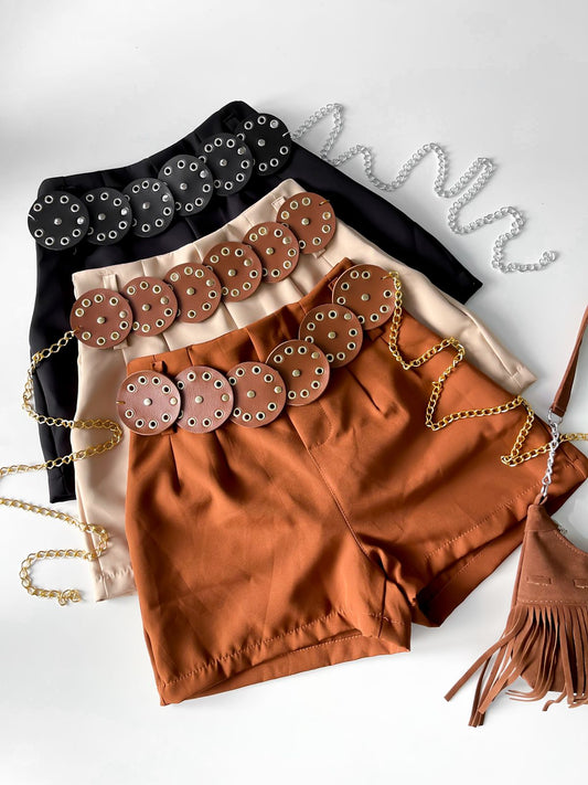 Shorts Feminino em Alfaiataria Zara com Cinto Removível Boho Chic Layla Frete Grátis.
