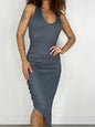 Vestido Feminino Midi em Ribana Assimétrico Alça Cruzada Tatiane Frete Grátis.