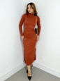 Vestido Feminino Midi em Ribana Manga Longa com Gola Adriana Frete Grátis.