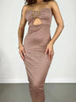 Vestido Feminino Midi em Ribana Sem Alça com Recorte e Fivela Barbara Frete Grátis.