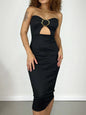 Vestido Feminino Midi em Ribana Sem Alça com Recorte e Fivela Barbara Frete Grátis.