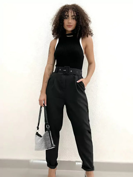 Calça Feminina Alfaiataria Linho com Cinto Rosana Frete Grátis.