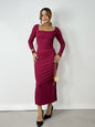 Vestido Feminino Midi em Ribana Manga Longa Decote Quadrado Eliana Frete Grátis.