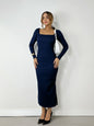 Vestido Feminino Midi em Ribana Manga Longa Decote Quadrado Eliana Frete Grátis.