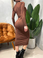 Vestido Feminino Midi em Suplex Manga Longa com Gola Sara Frete Grátis.
