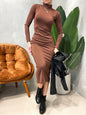 Vestido Feminino Midi em Suplex Manga Longa com Gola Sara Frete Grátis.