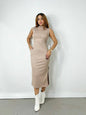 Vestido Feminino Midi em Ribana Regata com Gola Falsa Roberta Frete Grátis.