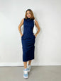 Vestido Feminino Midi em Ribana Regata com Gola Falsa Roberta Frete Grátis.