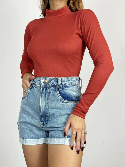 Body Feminino em Ribana Manga Longa e Gola Alta Jeniffer Frete Grátis