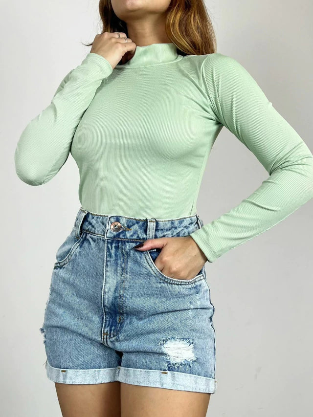 Body Feminino em Ribana Manga Longa e Gola Alta Jeniffer Frete Grátis