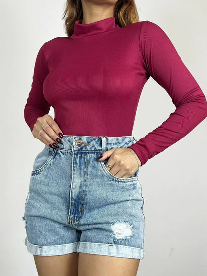 Body Feminino em Ribana Manga Longa e Gola Alta Jeniffer Frete Grátis