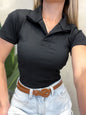 Cropped em Ribana Gola Polo Manga Curta Cintia Ref. 1560. FRETE GRÁTIS