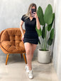 Vestido Curto em Ribana Manga Curta com Gola e Zíper Jaqueline Frete Grátis.