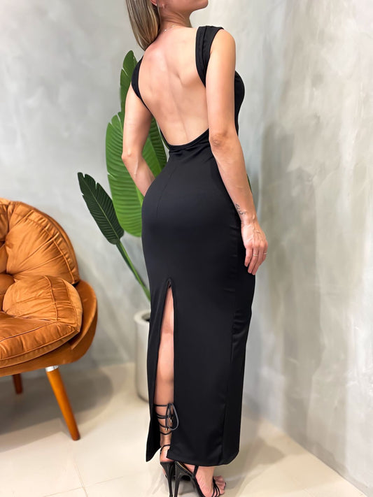 Vestido Longo em Ribana Regata Costas Nua Rafaela Ref. 1667. FRETE GRÁTIS