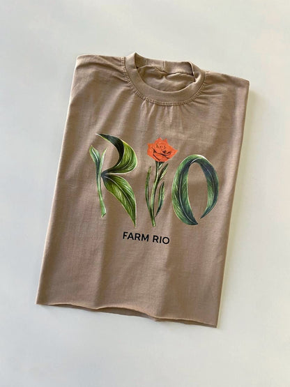 Cropped T-Shirt Oversized Estampada Rio Ref. 909. FRETE GRÁTIS