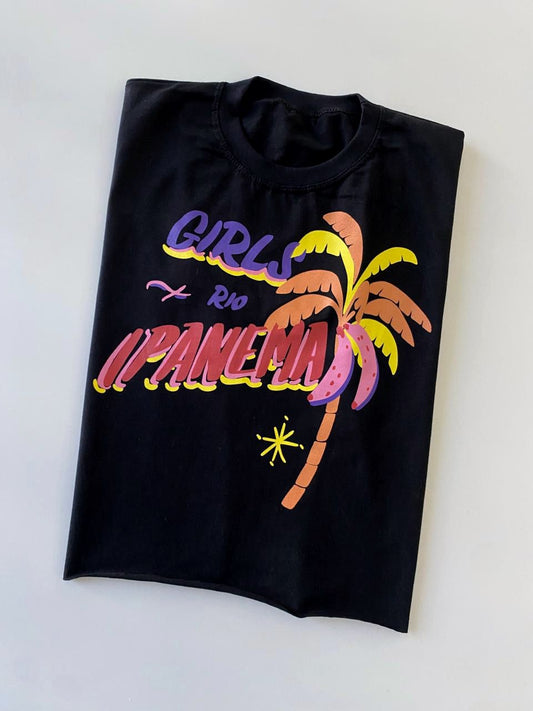 Cropped T-Shirt Oversized Estampada Rio Ref. 909. FRETE GRÁTIS