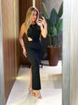 Vestido Longo em Ribana de Alça com Recortes Laterais Geovana Frete Grátis.