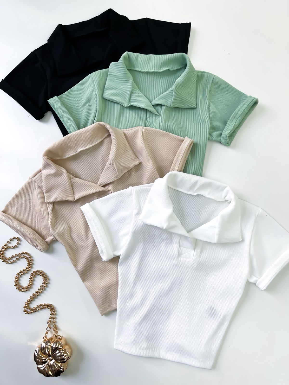 Cropped em Ribana Gola Polo Manga Curta Cintia Ref. 1560. FRETE GRÁTIS