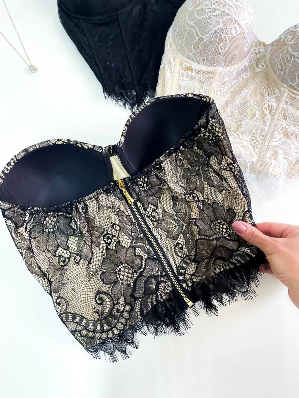 Cropped Feminino Corset Renda Suzane ref.1160. FRETE GRÁTIS