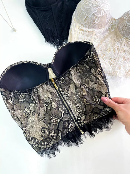 Cropped Feminino Corset Renda Suzane ref.1160. FRETE GRÁTIS