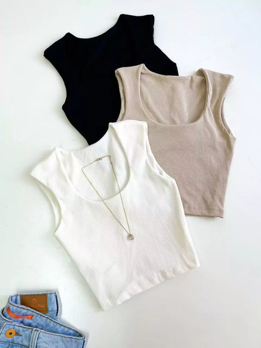 Cropped em Ribana Regata com Decote Redondo Guadalupe Ref. 1040. FRETE GRÁTIS