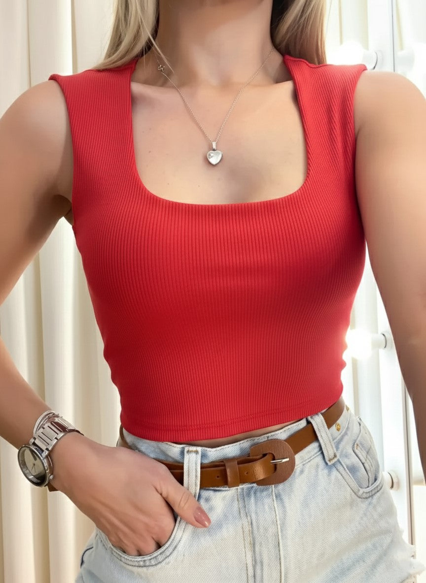 Cropped em Ribana Regata com Decote Redondo Guadalupe Ref. 1040. FRETE GRÁTIS