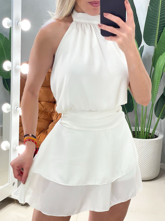 Macaquinho em Crepe Frente Única com Babado Solange Ref. 1854. FRETE GRÁTIS