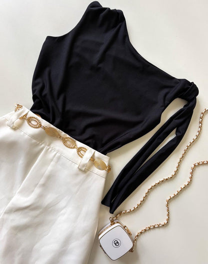 Cropped em Malha Romantic Zara com Amarração no Ombro Joana Ref. 1853. FRETE GRÁTIS