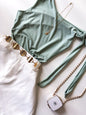 Cropped em Malha Romantic Zara com Amarração no Ombro Joana Ref. 1853. FRETE GRÁTIS