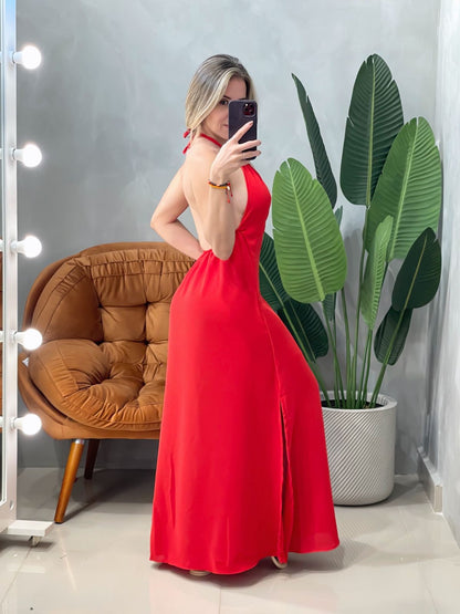 Vestido Longo em Duna Frente Única e Costas Nua Kelly Ref. 1852. FRETE GRÁTIS