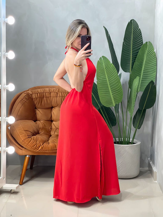 Vestido Longo em Duna Frente Única e Costas Nua Kelly Ref. 1852. FRETE GRÁTIS