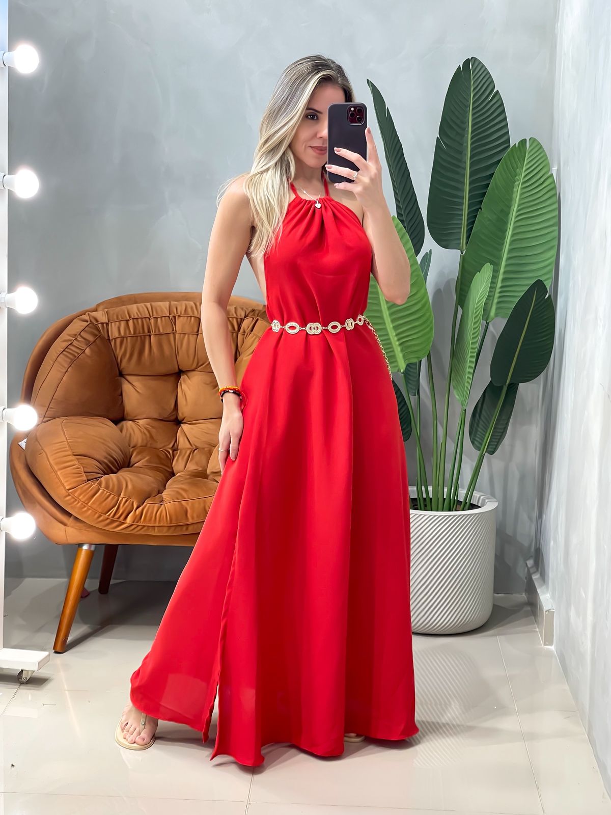 Vestido Longo em Duna Frente Única e Costas Nua Kelly Ref. 1852. FRETE GRÁTIS