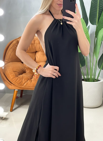 Vestido Longo em Duna Frente Única e Costas Nua Kelly Ref. 1852. FRETE GRÁTIS