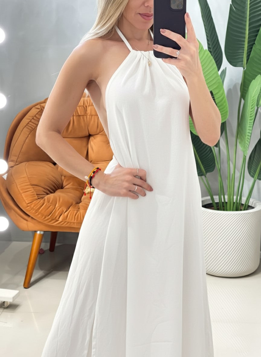 Vestido Longo em Duna Frente Única e Costas Nua Kelly Ref. 1852. FRETE GRÁTIS