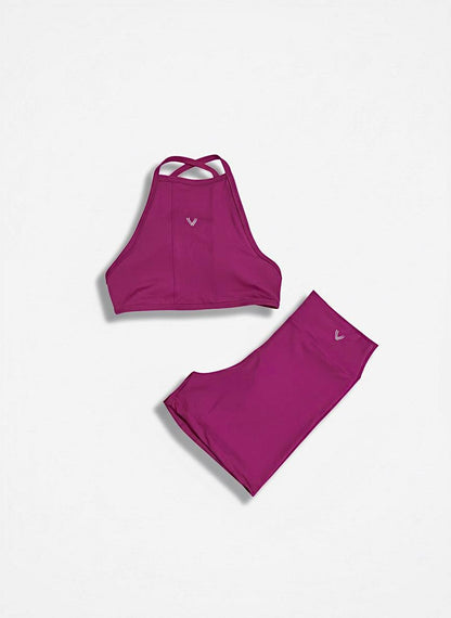 Conjunto feminino fitness na poliamida com bojo removivel e costa aberta Lara. FRETE GRÁTIS