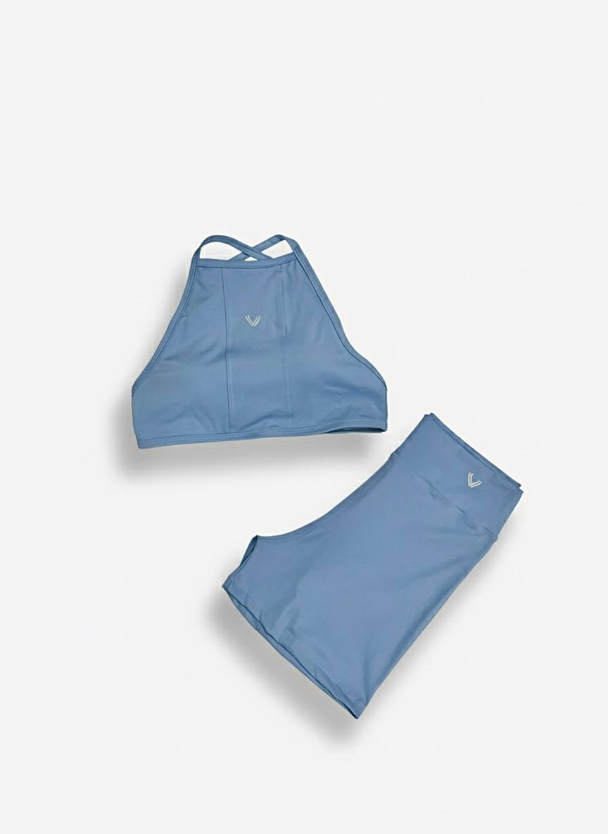 Conjunto feminino fitness na poliamida com bojo removivel e costa aberta Lara. FRETE GRÁTIS