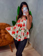 Blusa em Tule Estampado Frente Única com Argola Nadja Ref. 1861. FRETE GRÁTIS