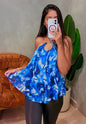 Blusa em Tule Estampado Frente Única com Argola Nadja Ref. 1861. FRETE GRÁTIS