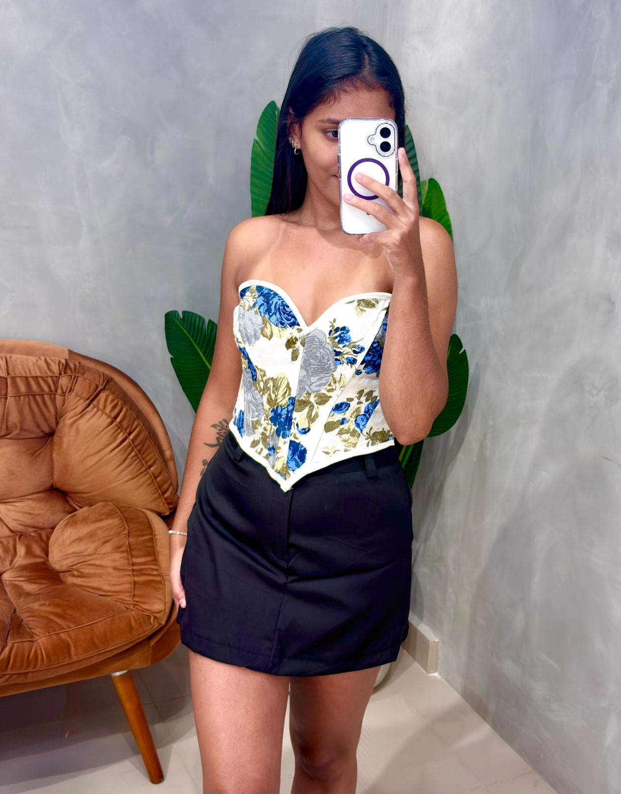 Cropped Corset Estampado com Decote Coração Andreia Ref. 1860. FRETE GRÁTIS