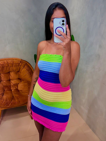 Vestido Curto em Tricô Modal sem Alça Virginia Ref. 1865. FRETE GRÁTIS