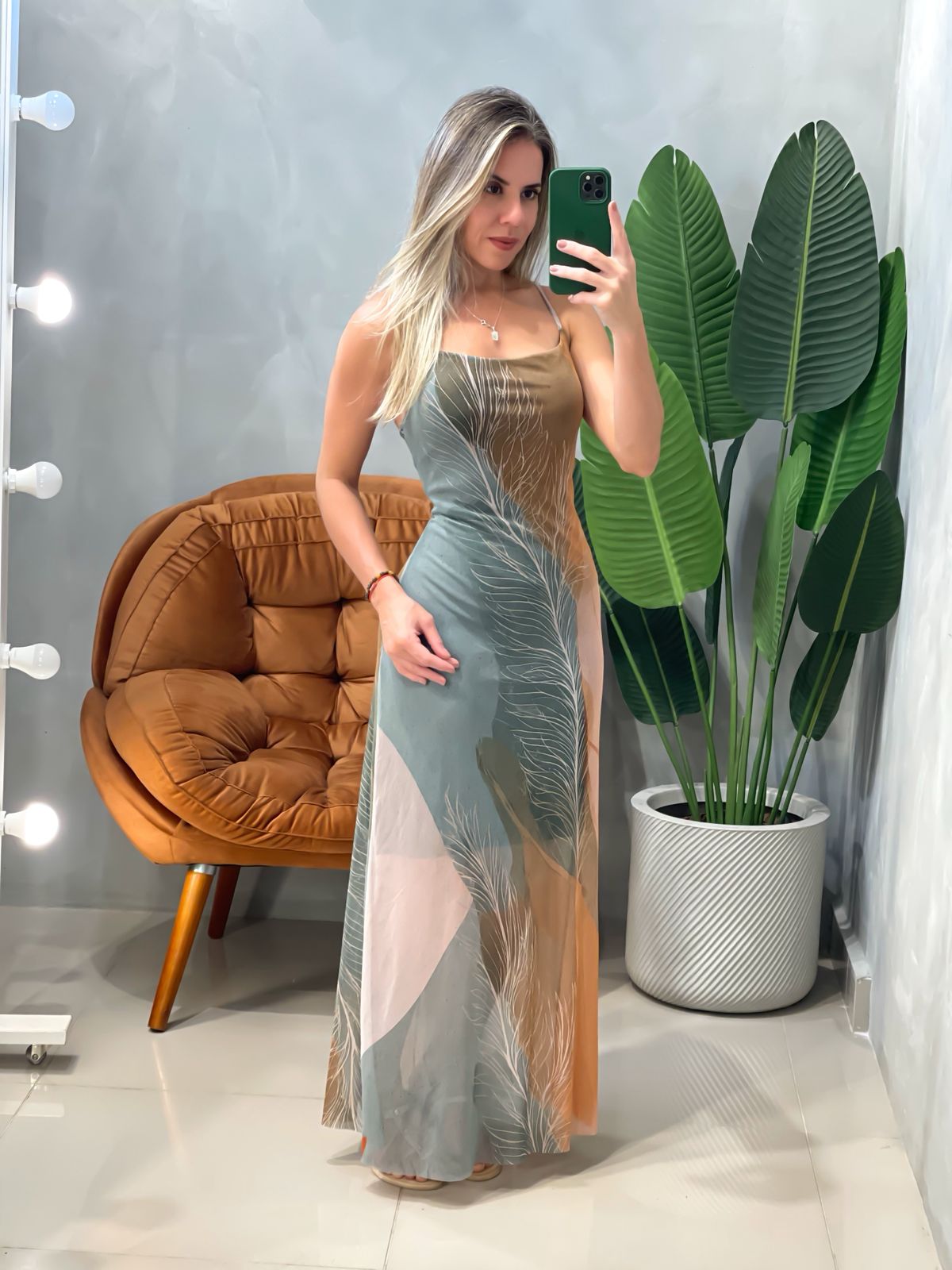 Vestido Feminino Longo em Tule Estampado Aurora Ref. 1884. FRETE GRÁTIS