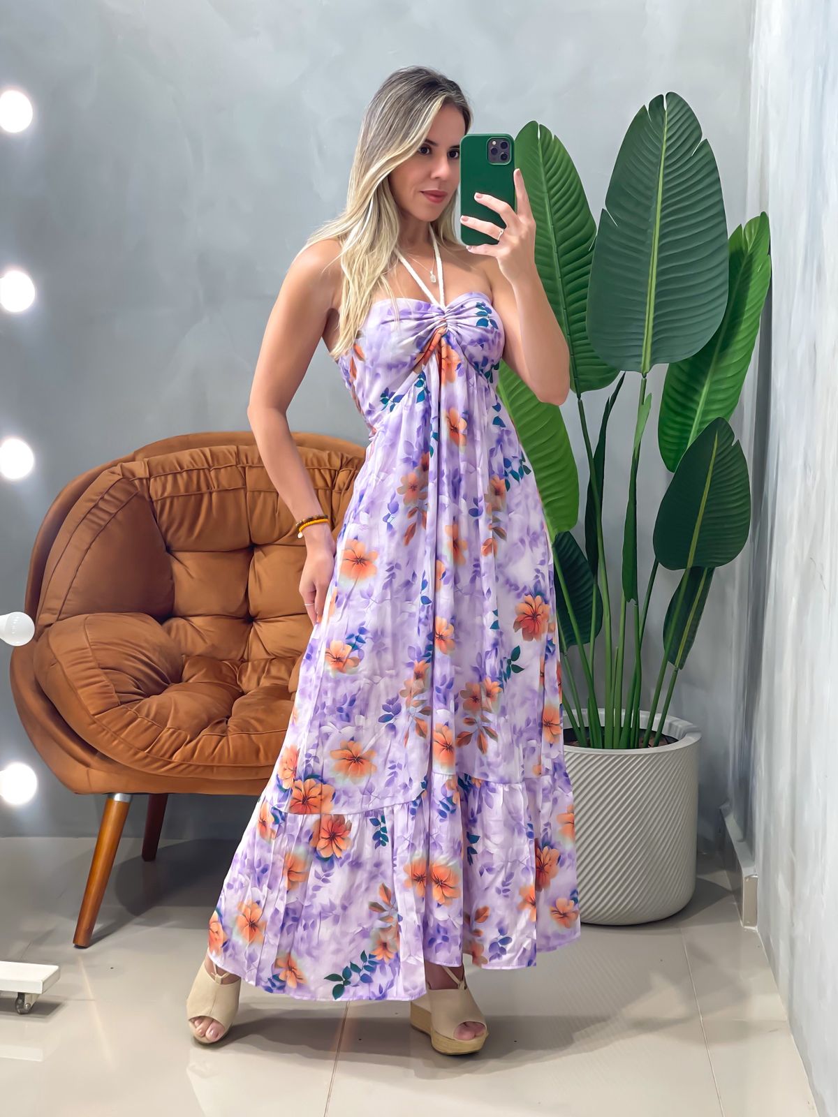 Vestido Feminino Midi Frente Única Estampa 3D Marcela Ref.1878. FRETE GRÁTIS
