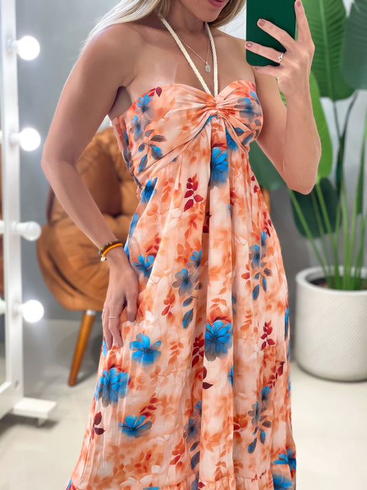 Vestido Feminino Midi Frente Única Estampa 3D Marcela Ref.1878. FRETE GRÁTIS