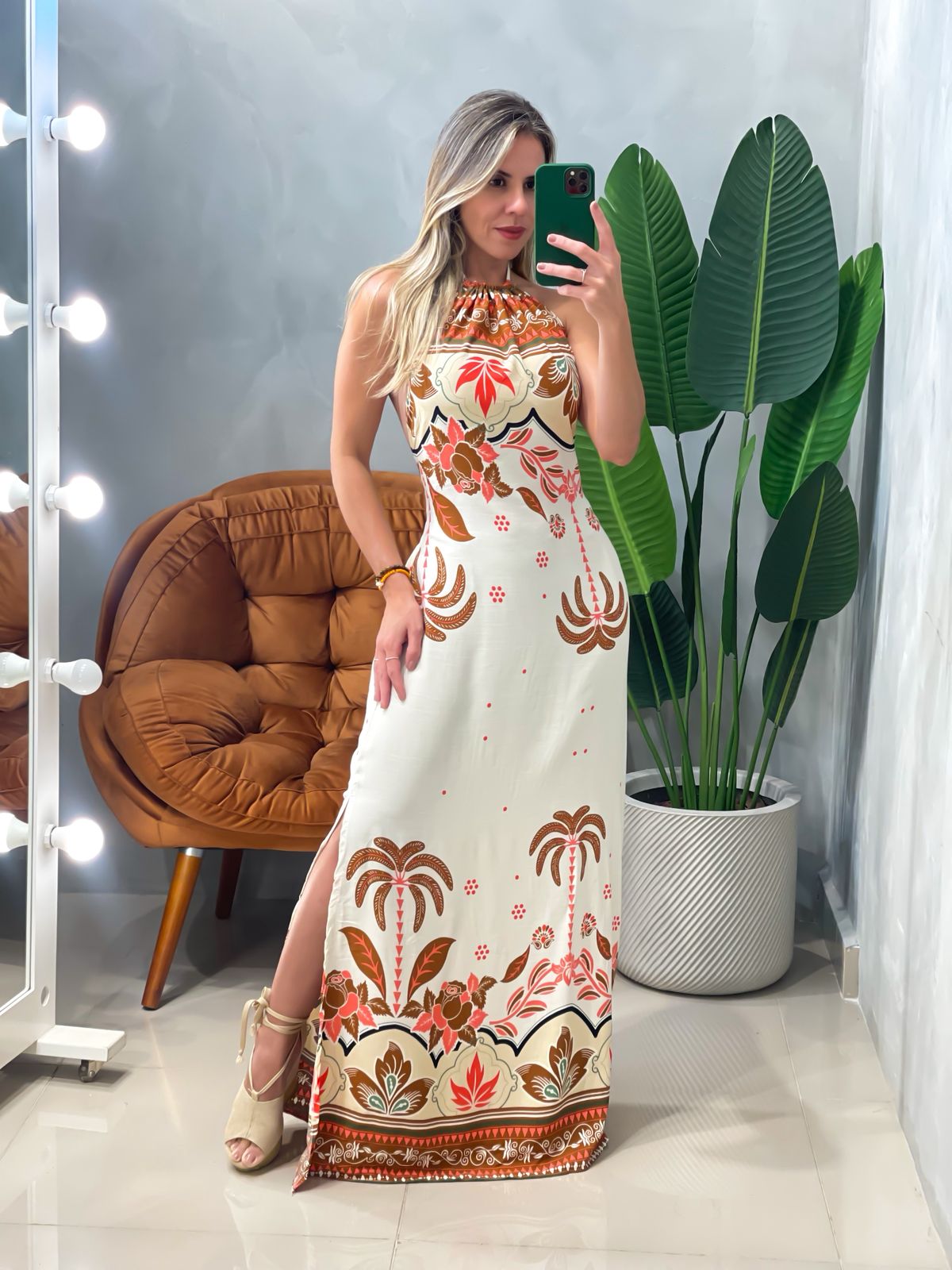 Vestido Longo em Viscose Frente Única Estampado Angélica Frete Grátis
