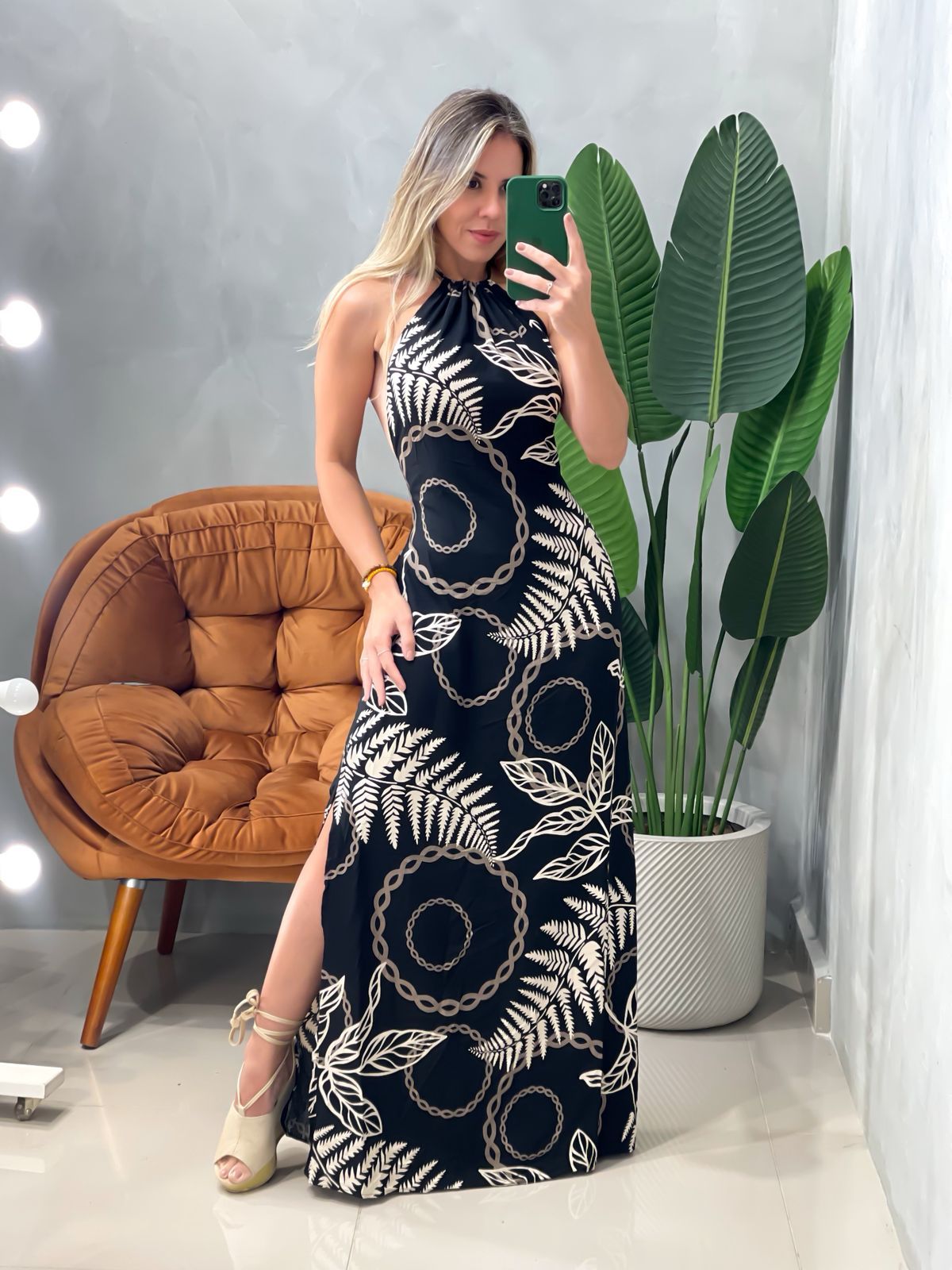Vestido Longo em Viscose Frente Única Estampado Angélica Frete Grátis