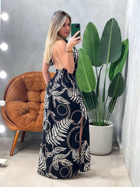 Vestido Longo em Viscose Frente Única Estampado Angélica Frete Grátis