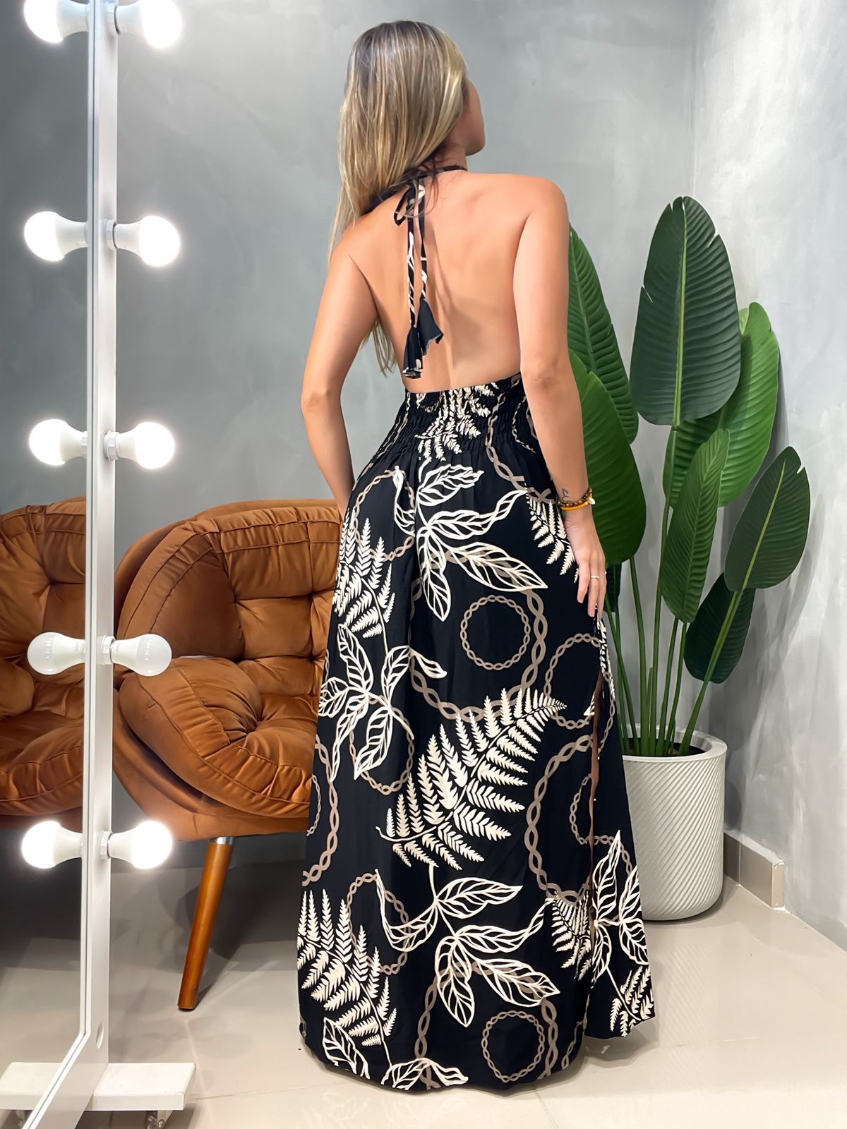 Vestido Longo em Viscose Frente Única Estampado Angélica Frete Grátis