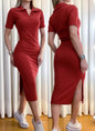 Vestido Midi em Ribana Gola Polo Frete Grátis.